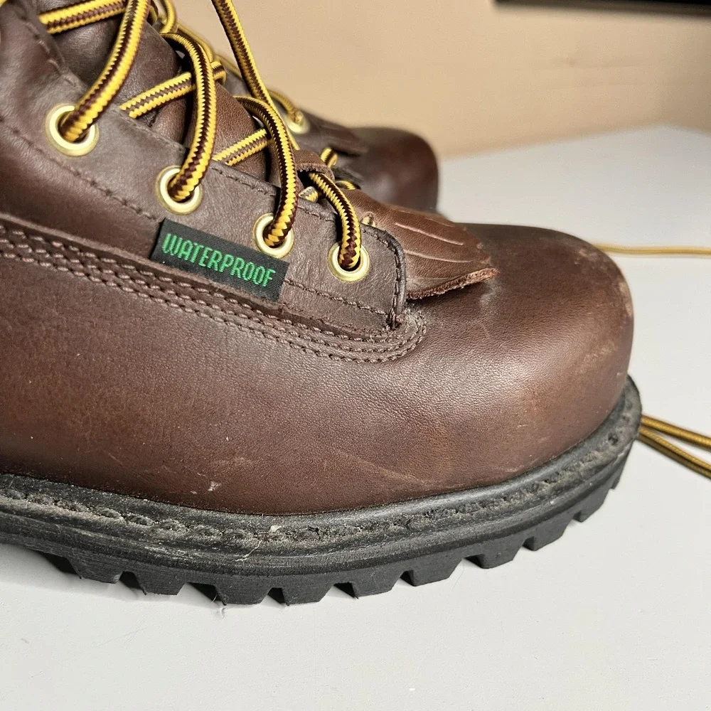 Georgia Boot Mens Brown Leather Waterproof Logger Boots Vibram Sole Kiltie